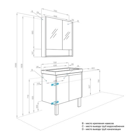 Tumbling under the Aquaton sink Scandil Doors, 70 cm, white gloss color, oak Verona-9