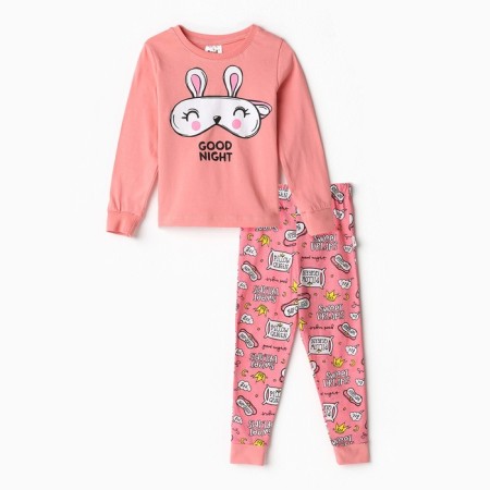 Pajamas for a girl (longshit/pants), pink/hare color, height 122 cm-5