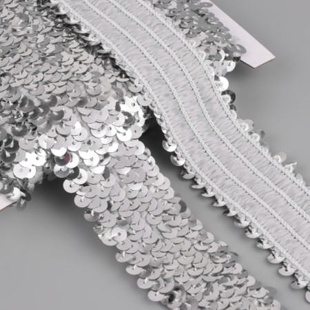 Decorative braid with sequins, elastic band, 3.5 cm, 9 ± 0.5 m, silver color-1