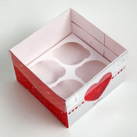 Capcake box, confectionery packaging, 4 cells "Ja T`Aime", 16 x 16 x 10 cm-2