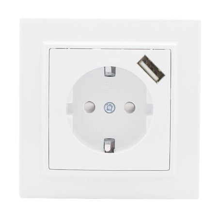 EKF socket "Minsk", 16 A + USB 1A, single, with salary, with protective curtains, white