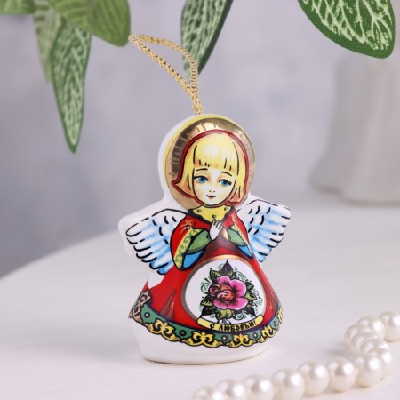 Souvenir bell "Angel", flower, ceramics