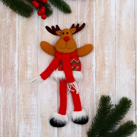 Soft suspension "Deer in a suit with ornaments, long legs" 8x24 cm, red
