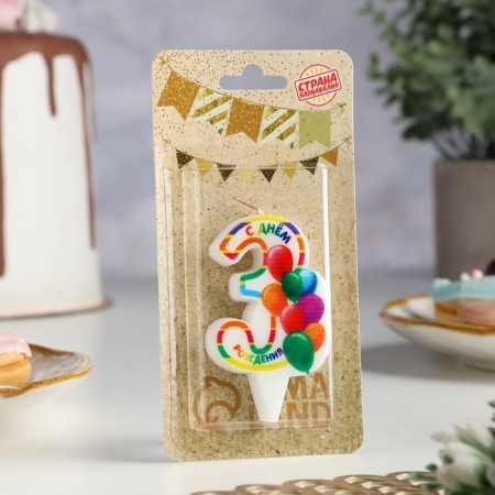 Candle in the Cake "Bright Birthday", number 3, multi -colored, 6.5 cm-1