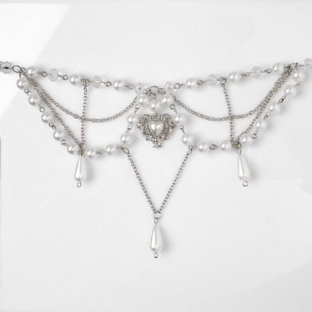 The necklace with pearls "Heart" openwork drops, white color in silver-1