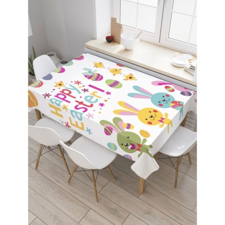 Tables on the table "Bunnies and Easter eggs", rectangular, Saten, size 120x145 cm