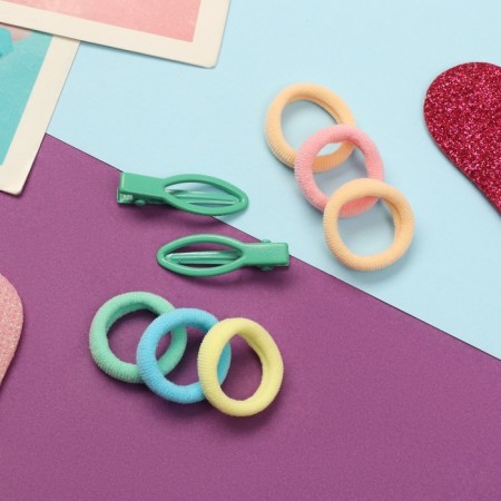 Caramel hair set (10 elastic bands 1.5 cm, 2 clamps 3 cm) fish, green-1