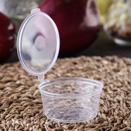 Plastic disposable sauce, 50 ml, with a non -proceeding lid, the color is transparent