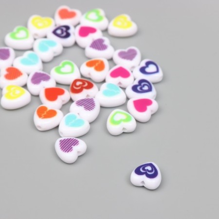 Beads for creativity plastic "Drawn Heart" White-color set 30 pcs 0.8x0.4 cm-2