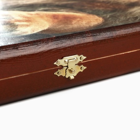 Backgammon "lion", wooden board 40 x 40 cm, with a field for playing checkers-5