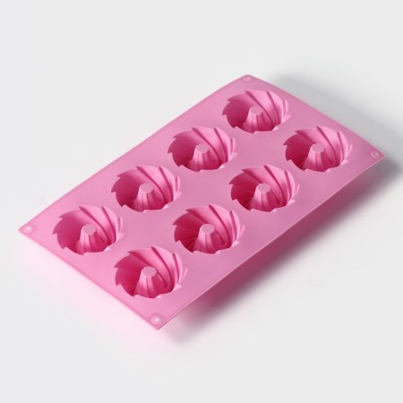 The form for baking the share "German cupcake. Whirlwind ", silicone, 28.5 × 17 cm, 8 cells, pink color-5