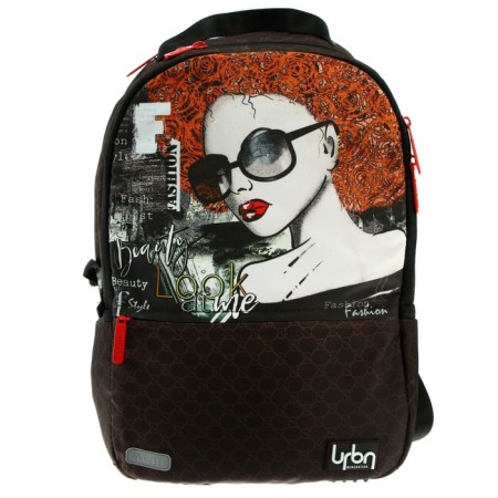 Youth backpack 39 x 30 x 17 cm, ergonomic back + usb and audio output, Devente Red Label, Beauty, Brown/Orange-2