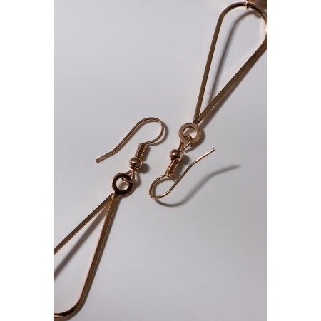 Hanging earrings with rhinestones "drop with a rhombus", white color in pink gold, 7.2 cm-5