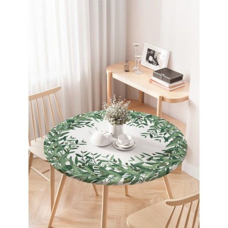 The tablecloth “Summer wreath of greenery”, round, oxford, elastic band, size 120x120 cm, diameter 75-100 cm-2
