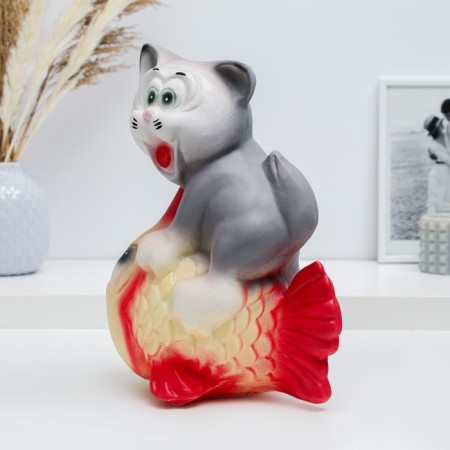 Копилка "Кот на рыбке" серый, 28см-1
