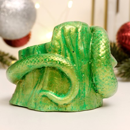 Kashpo "Snake on the stump" Green with gilding, 10x10cm-2