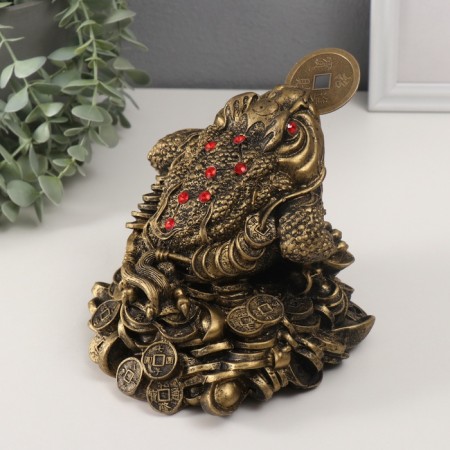 NECK Polystone Bronze "Cash toad with coin on the mountain of coins" 16.2x19x16.5 cm
