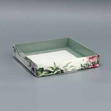 Box of the team with PVC lid, "for you", 16 x 16 x 3 cm. Confectionery packaging