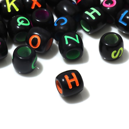 Acrylic bead “English letters” Black barrel, 0.9 × 0.8 × 0.8 cm, set 10 g, color mix-1