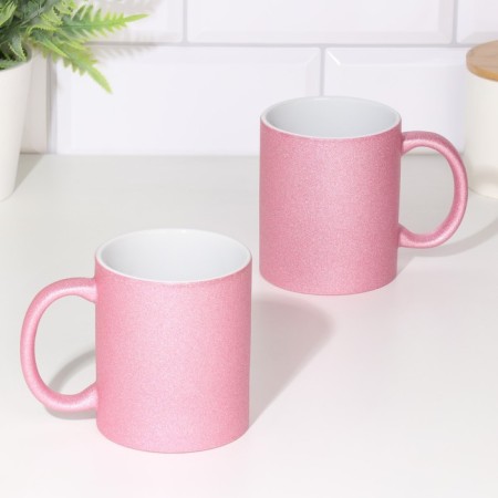 Poramic sublimation mug with logo, color pink glitter, 320ml