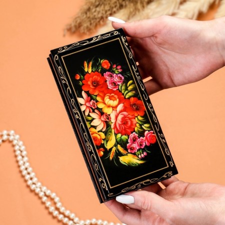 Casket - bill "field flowers", 8.5 × 17cm, lacquer miniature-2