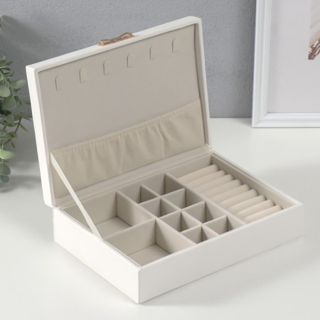 The casket to the leatherette for jewelry "Sleepy. Strips. Bant" White 17x24x7 cm-2
