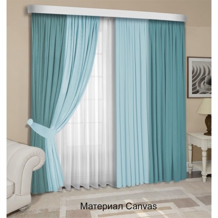 Set of curtains "Canvas", size 200x250 cm, 2 pcs, turquoise color, blue-4