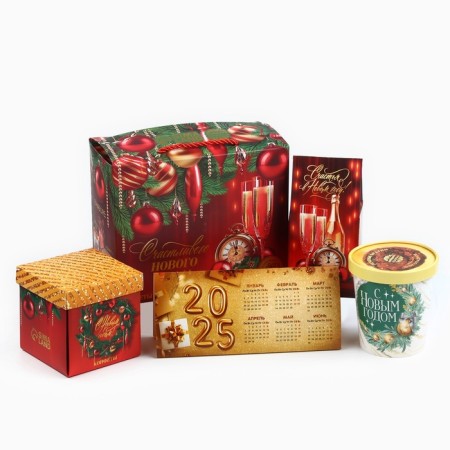 Gift set of the New Year's "Happy Year": tea, sweets, Brownie cookies