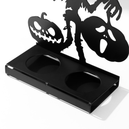 Summary Metal for 2 candles "Halloween. Skeleton with pumpkins" black 15x14x6 cm-4