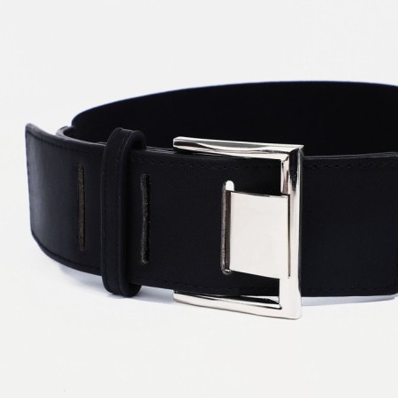 Women's belt, width 5 cm, elastic band, metal buckle, black color-1