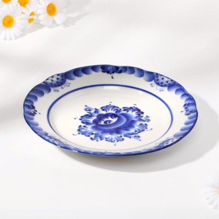 Plate "Flowers", flat, d = 20 cm, gzhel-3