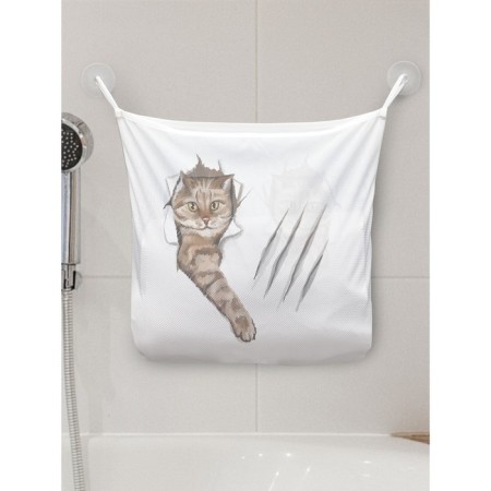 Organizer in a bathtub on suction cups “mischievous cat”, for storing toys and trifles, size 33x39 cm