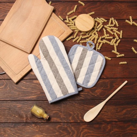Set of kitchen. Dolyana strip ts.Ser/syn, mittens-prich.28x17cm, take 17x17 50% p/e 50% HL-6
