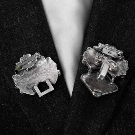 Cardigan clamp "Romb", white color in silver-4