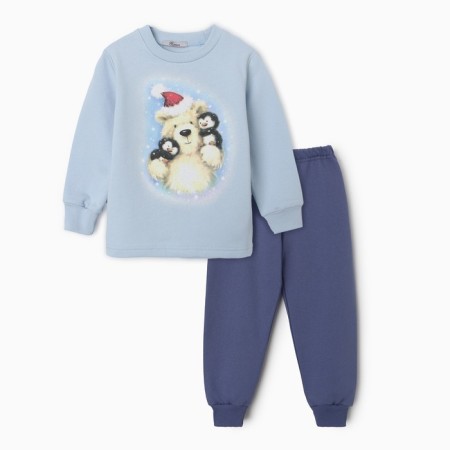 Pajamas for the boy's pile, blue/blue color, height 86-92