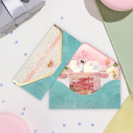 Envenue for money "On the wedding day!" glitter, embossing, patterns on a white background, 19x9.2 cm
