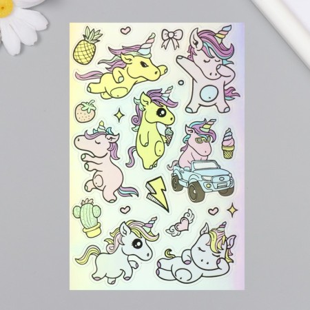 Holographic stickers (stickers) "Unicorns" 10x15 cm, 5-212