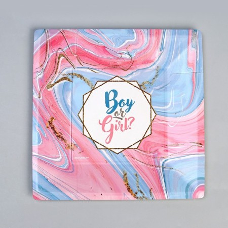 A plate disposable paper square "boy or girl", 21 cm-3