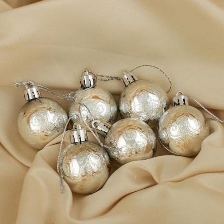 Set of balls plastic D-4 cm, 6 pcs "Frosty Winter" silver