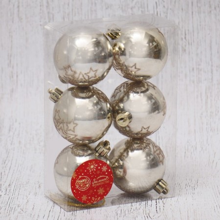 Set of balls plastic D-6 cm, 6 pcs "Emily Stars" gold-1