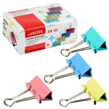 Papers clamps 41 mm, 12 pieces, development, metal, mix x 4 colors, cardboard box