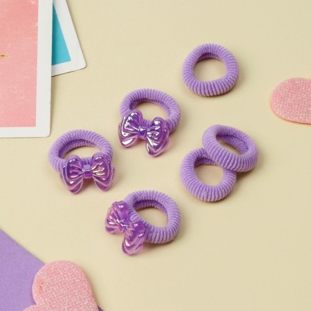 Hair elastic band "Tenderness" (set of 6 pcs) Carved bow, lilac-1