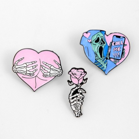 Set of icons (3 pcs.) "Skeletons" Rose and a scream, colored in ferrous metal-1