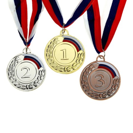Prize medal 002, D = 5 cm. 2 place. Color: Silver. With a ribbon-1