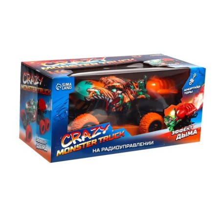 Radio -controlled jeep Monster, 1:16, Smoke effect, light effects, works on the battery, Orange color-5