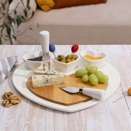 Ceramic dish for serving "Estete. Heart ”, 8 objects: 3 saucers 8 × 6 × 4 cm, 3 skewers, knife, fork, white color-3