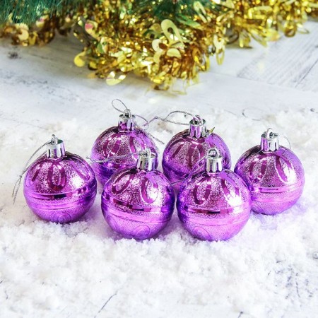 Set of balls plastic D-5 cm, 6 pcs "Fleur" Lilac