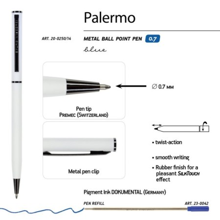 Balloon -bearing handle, 0.7 mm, BrunovisConti Palermo, Blue rod, metal case Soft Touch White, in a lilac case-1