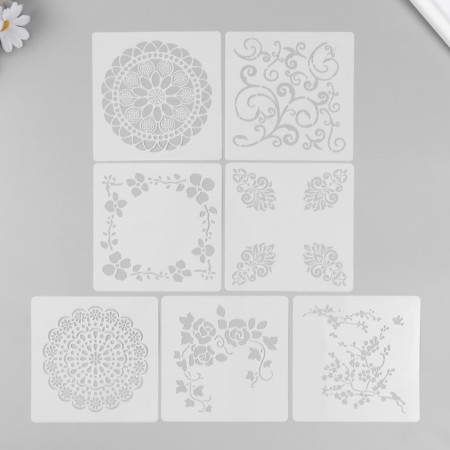 Stencil plastic "Patterns" set 7 pcs 13x13 cm