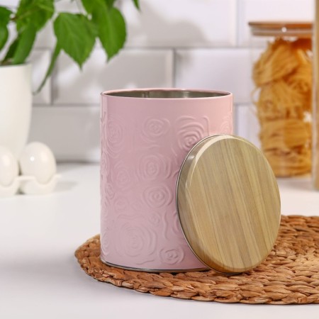 Bank with a lid for bulk products "Mona Rose", 1.7 l, d = 12 cm, h = 15.2 cm, pink color-1